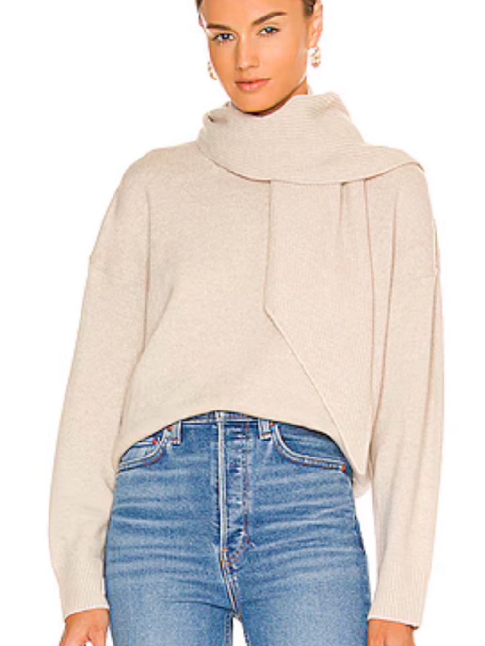 Brochu Walker Luxurious Cashmere Blend Cream Knit Scarf-Neck Sweater